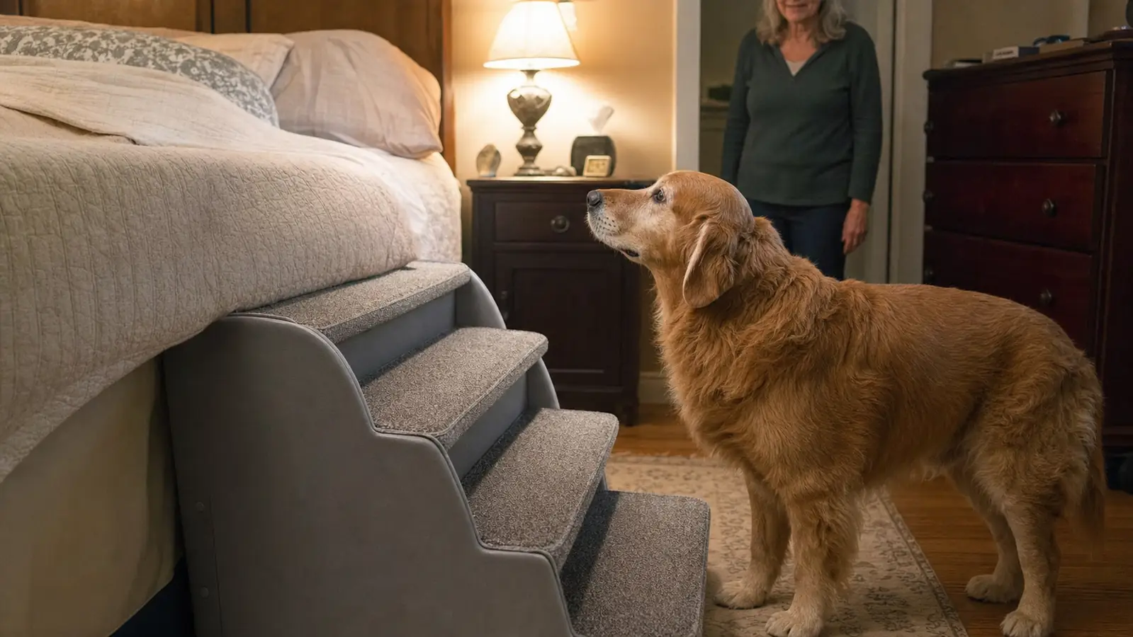 How to Help a Senior Dog Get on the Bed Safely With Dog Stairs